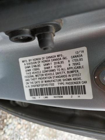 Photo 10 from auction – 2015 HONDA CIVIC LX with VIN 2HGFB2F52FH517552