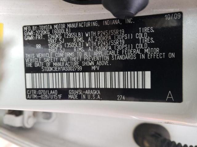 Photo 10 from auction – 2010 TOYOTA HIGHLANDER with VIN 5TDDK3EH1AS002799