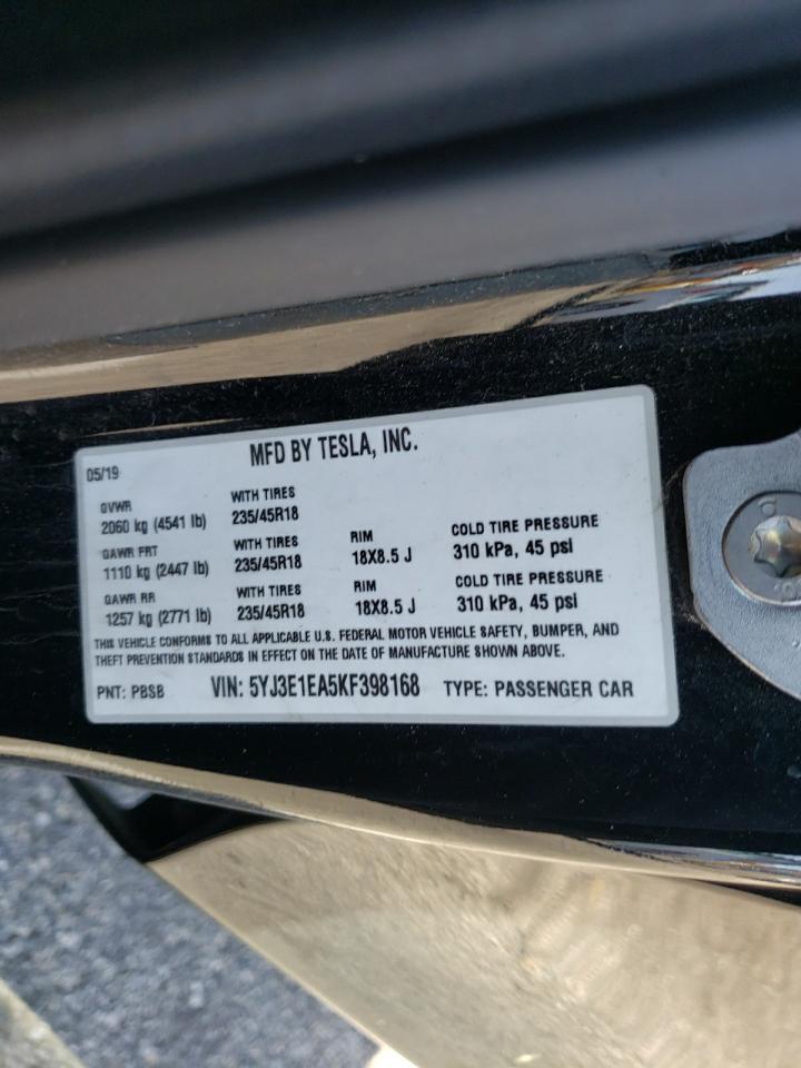 Photo 10 from auction – 2019 TESLA MODEL 3 with VIN 5YJ3E1EA5KF398168