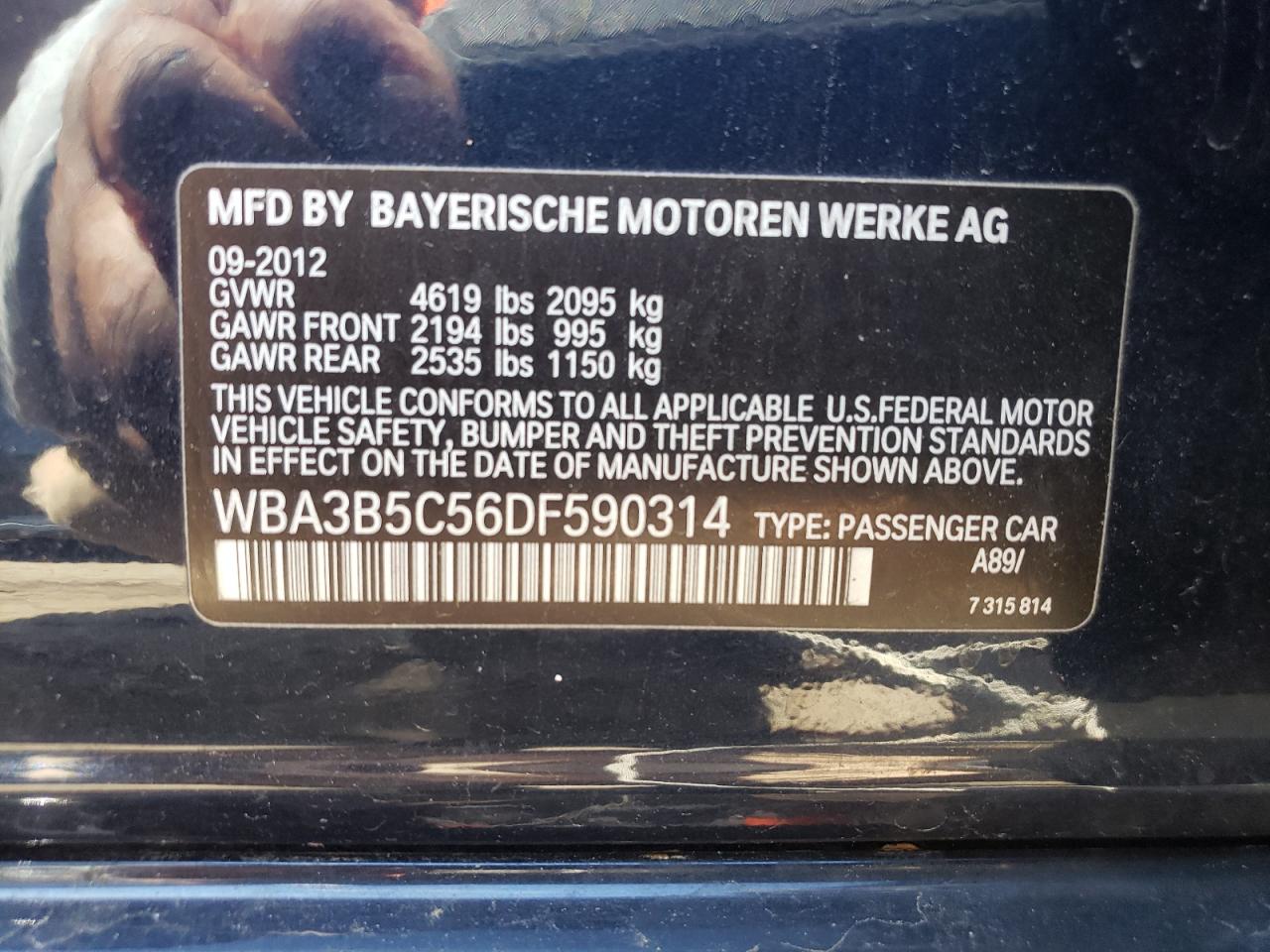 Photo 10 from auction – 2013 BMW 328 XI SUL with VIN WBA3B5C56DF590314