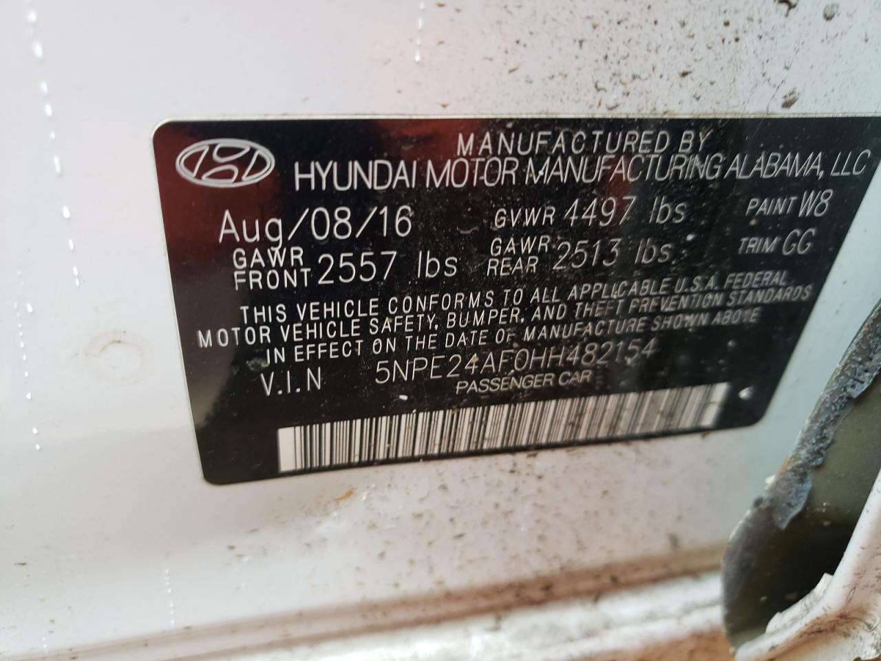 Photo 10 from auction – 2017 HYUNDAI SONATA SE with VIN 5NPE24AF0HH482154