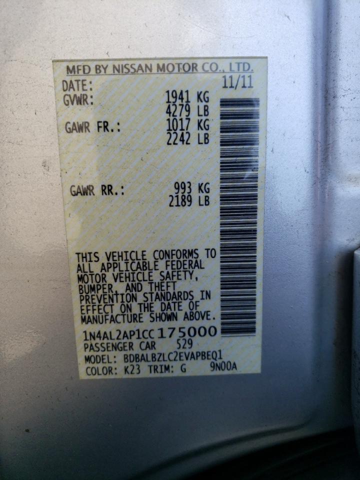 Photo 10 from auction – 2012 NISSAN ALTIMA BAS with VIN 1N4AL2AP1CC175000