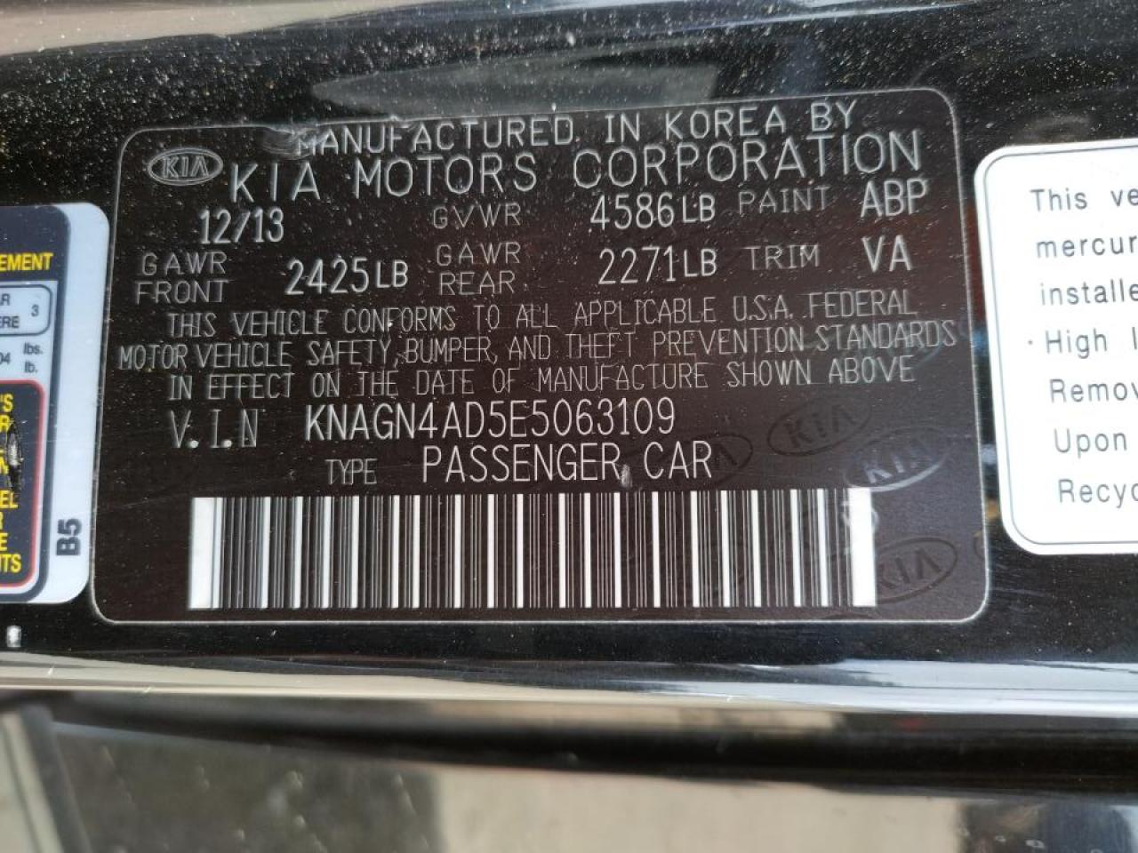 Photo 10 from auction – 2014 KIA OPTIMA HYB with VIN KNAGN4AD5E5063109