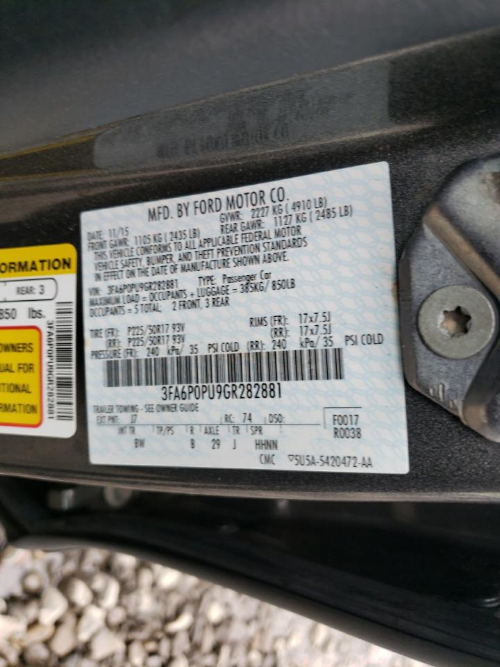 Photo 10 from auction – 2016 FORD FUSION SE with VIN 3FA6P0PU9GR282881