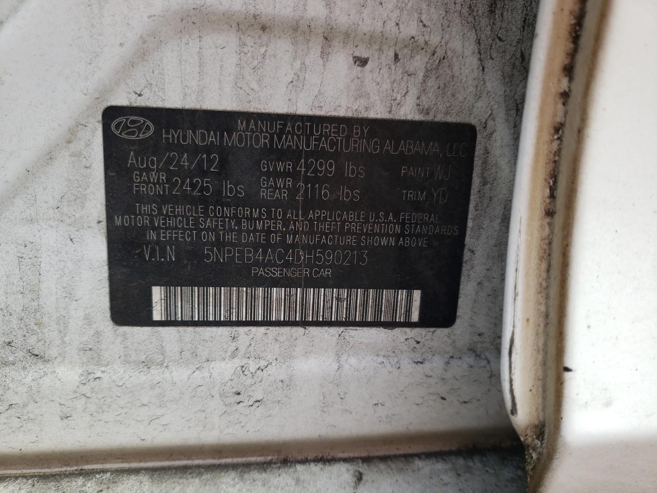 Photo 10 from auction – 2013 HYUNDAI SONATA with VIN 5NPEB4AC4DH590213