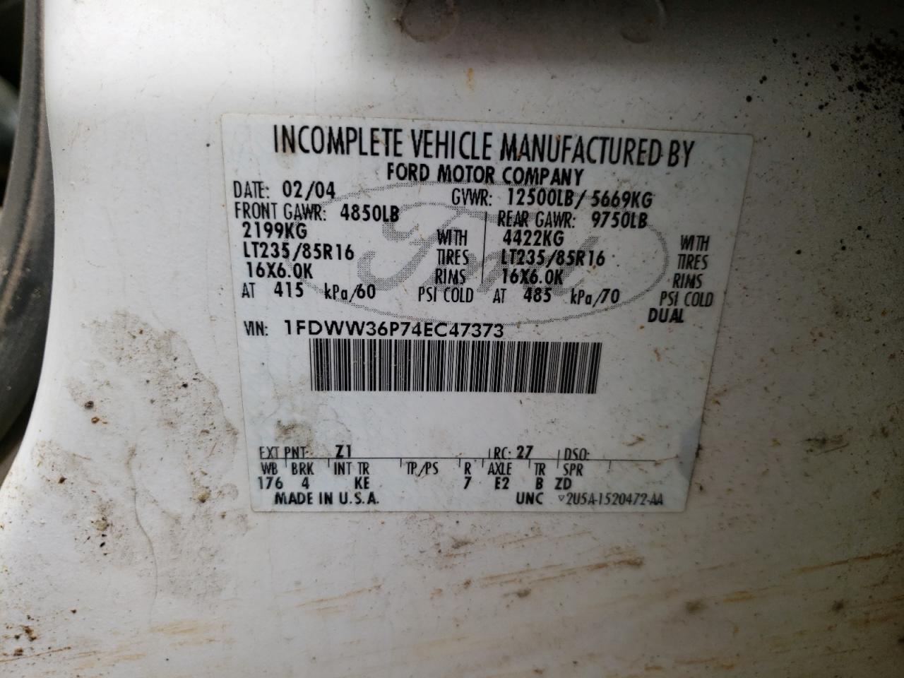 Photo 10 from auction – 2004 FORD F350 SUPER with VIN 1FDWW36P74EC47373