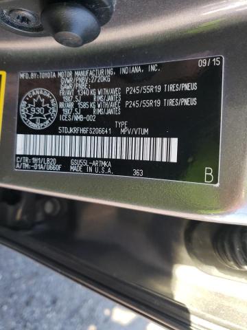 Photo 10 from auction – 2015 TOYOTA HIGHLANDER with VIN 5TDJKRFH6FS206641