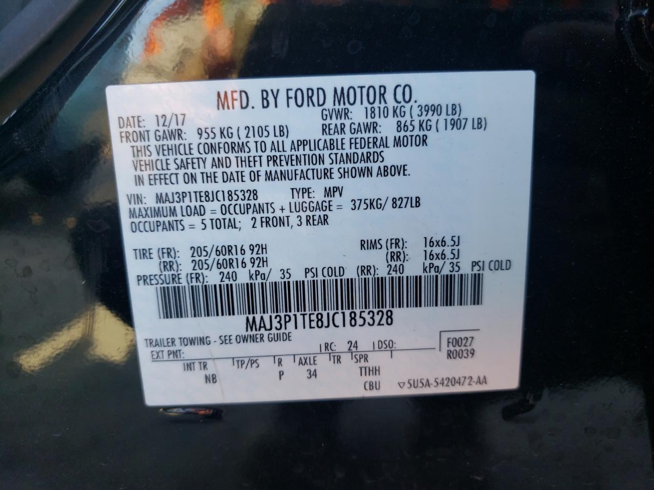 Photo 10 from auction – 2018 FORD ECOSPORT S with VIN MAJ3P1TE8JC185328