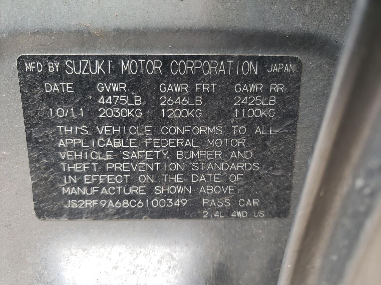 Photo 10 from auction – 2012 SUZUKI KIZASHI SP with VIN JS2RF9A68C6100349