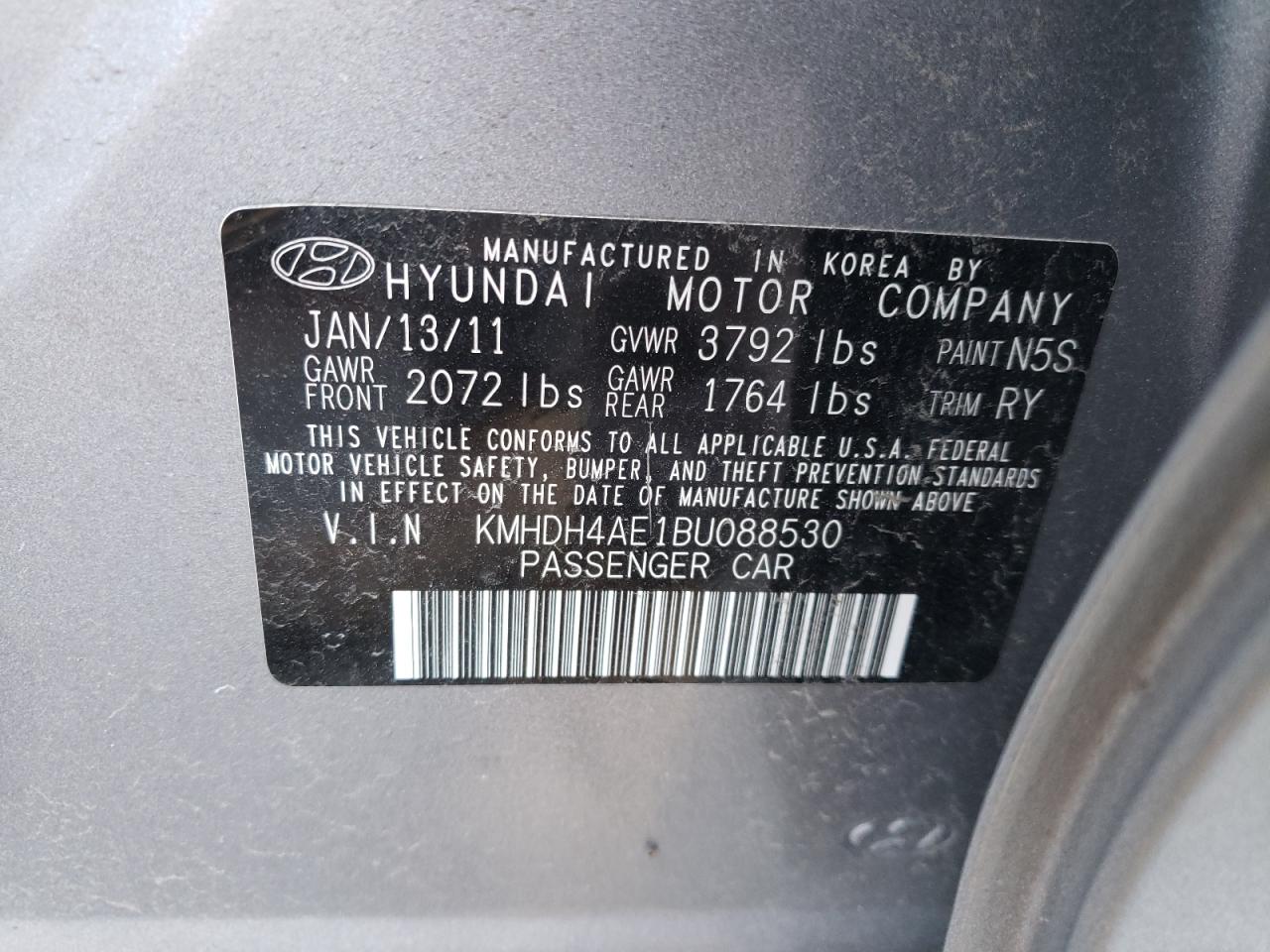 Photo 10 from auction – 2011 HYUNDAI ELANTRA GL with VIN KMHDH4AE1BU088530
