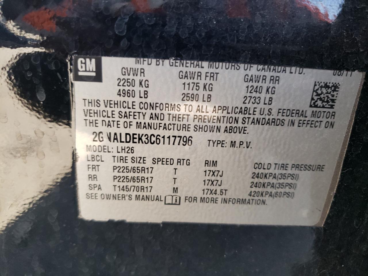 Photo 10 from auction – 2012 CHEVROLET EQUINOX LT with VIN 2GNALDEK3C6117796