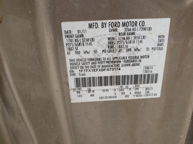 Photo 10 from auction – 2011 FORD F150 SUPER with VIN 1FTFX1EFXBFA73174