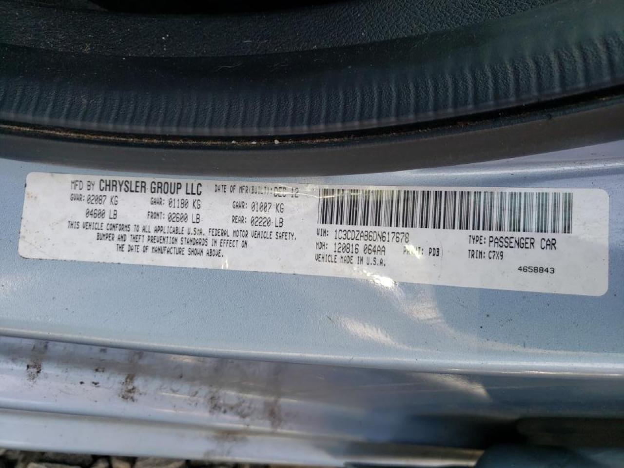 Photo 10 from auction – 2013 DODGE AVENGER SE with VIN 1C3CDZAB6DN617678