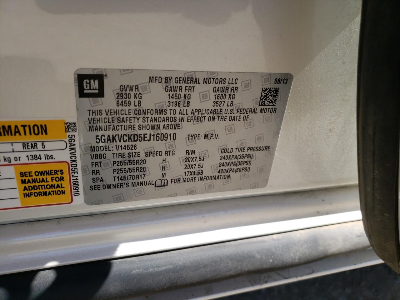 Photo 10 from auction – 2014 BUICK ENCLAVE with VIN 5GAKVCKD5EJ160910