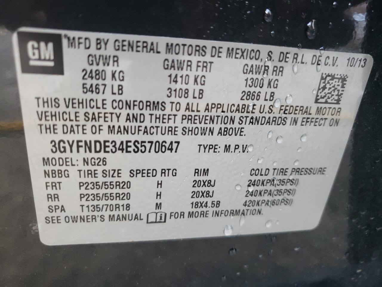 Photo 10 from auction – 2014 CADILLAC SRX PREMIU with VIN 3GYFNDE34ES570647