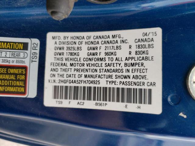 Photo 10 from auction – 2015 HONDA CIVIC SI with VIN 2HGFG4A52FH704925