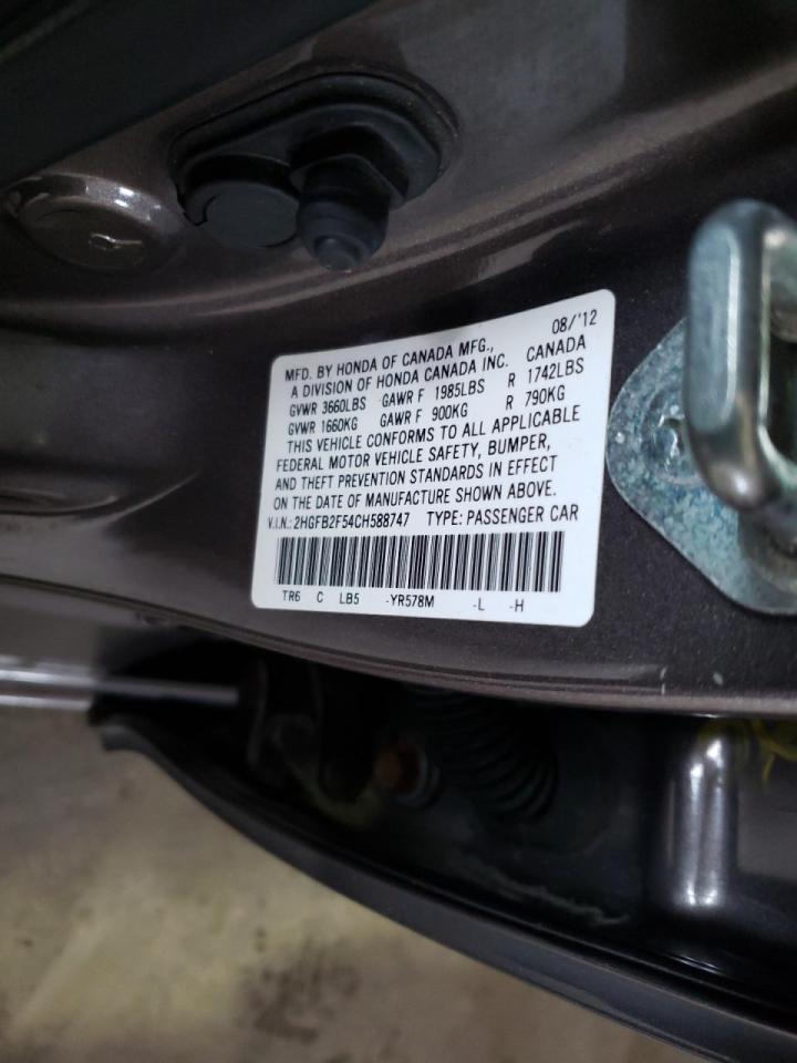 Photo 10 from auction – 2012 HONDA CIVIC LX with VIN 2HGFB2F54CH588747
