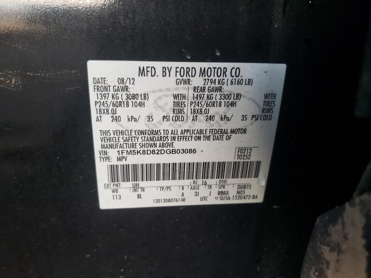 Photo 10 from auction – 2013 FORD EXPLORER X with VIN 1FM5K8D82DGB03086