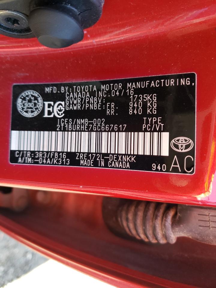 Photo 10 from auction – 2016 TOYOTA COROLLA L with VIN 2T1BURHE7GC667617