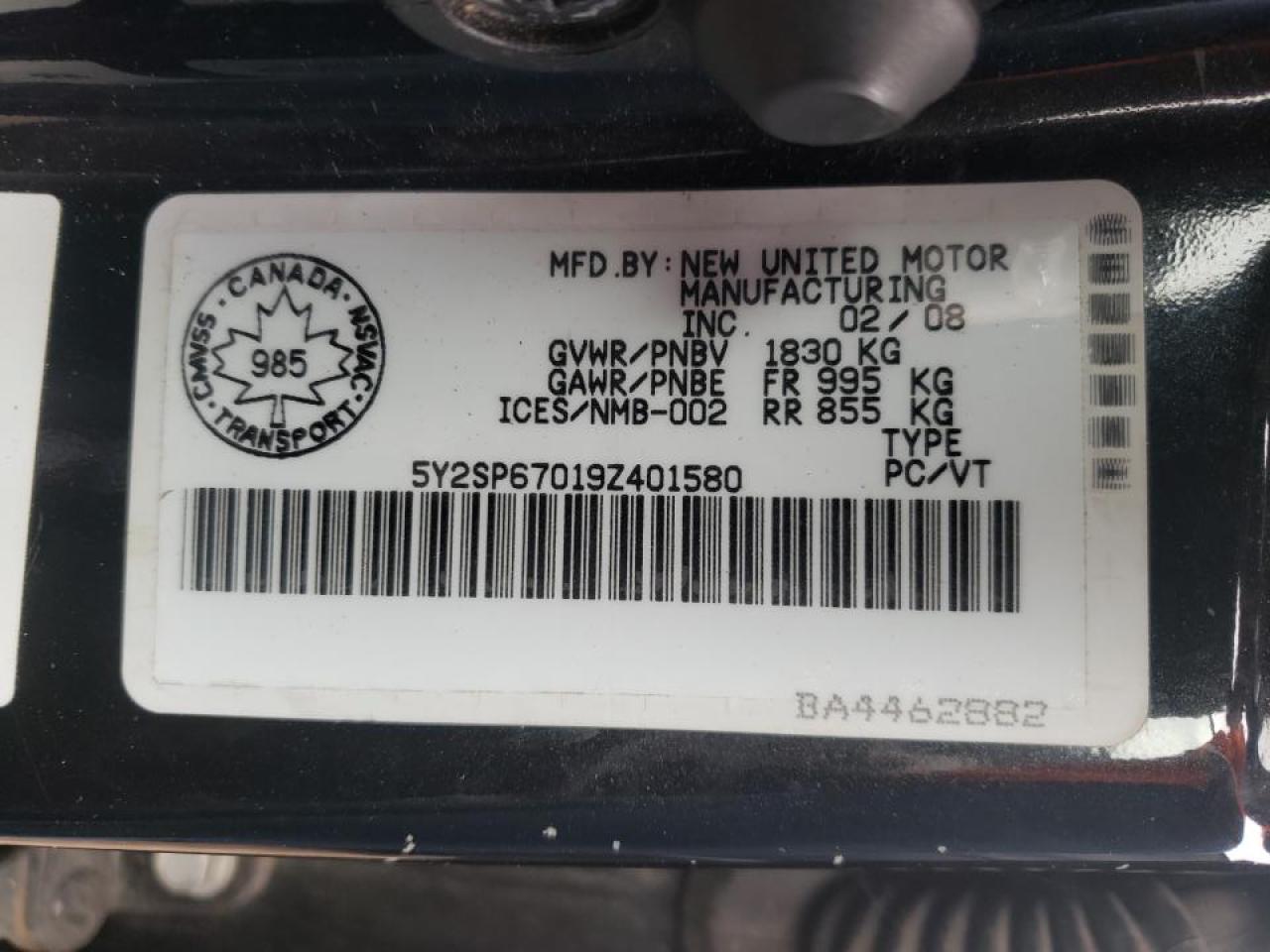 Photo 10 from auction – 2009 PONTIAC VIBE with VIN 5Y2SP67019Z401580