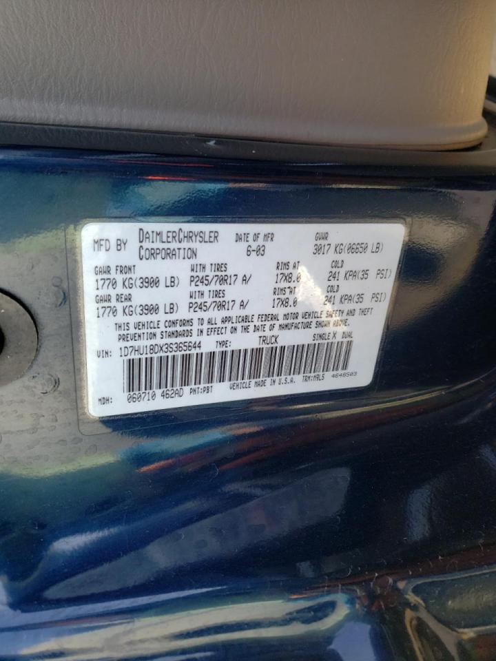 Photo 10 from auction – 2003 DODGE RAM 1500 S with VIN 1D7HU18DX3S365644