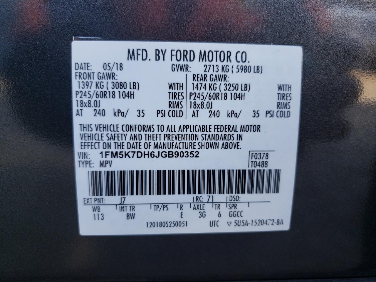 Photo 10 from auction – 2018 FORD EXPLORER X with VIN 1FM5K7DH6JGB90352