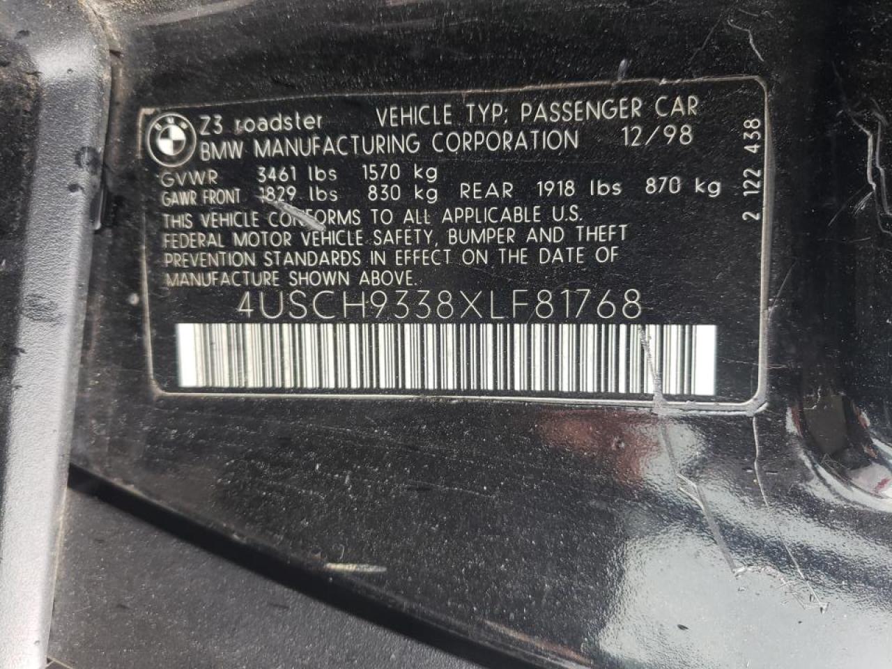 Photo 10 from auction – 1999 BMW Z3 2.3 with VIN 4USCH9338XLF81768