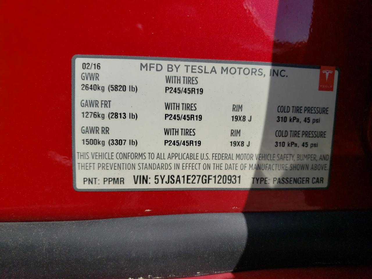 Photo 10 from auction – 2016 TESLA MODEL S with VIN 5YJSA1E27GF120931