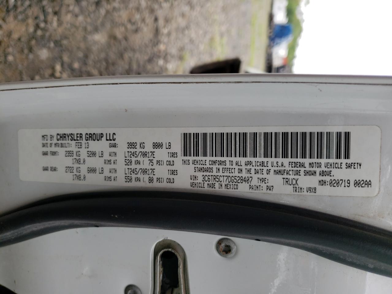Photo 10 from auction – 2013 RAM 2500 ST with VIN 3C6TR5CT7DG528407