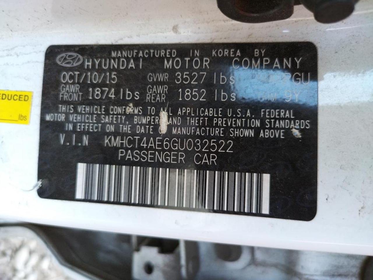 Photo 10 from auction – 2016 HYUNDAI ACCENT SE with VIN KMHCT4AE6GU032522