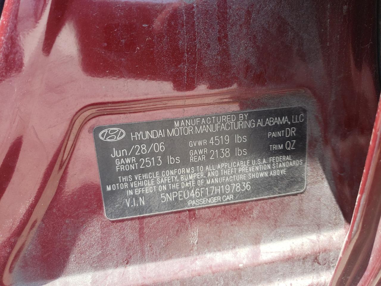 Photo 10 from auction – 2007 HYUNDAI SONATA with VIN 5NPEU46F17H197836