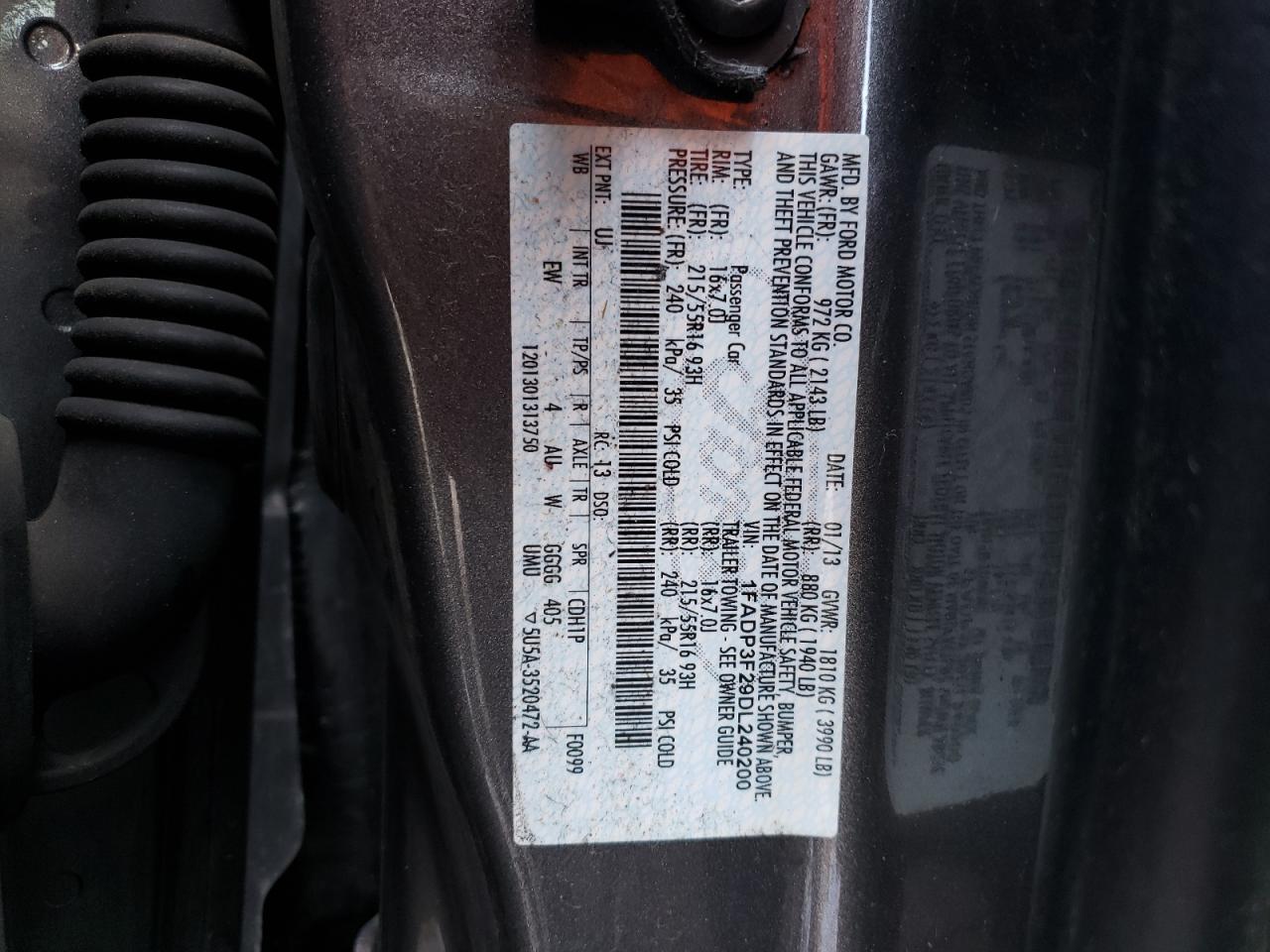 Photo 10 from auction – 2013 FORD FOCUS SE with VIN 1FADP3F29DL240200