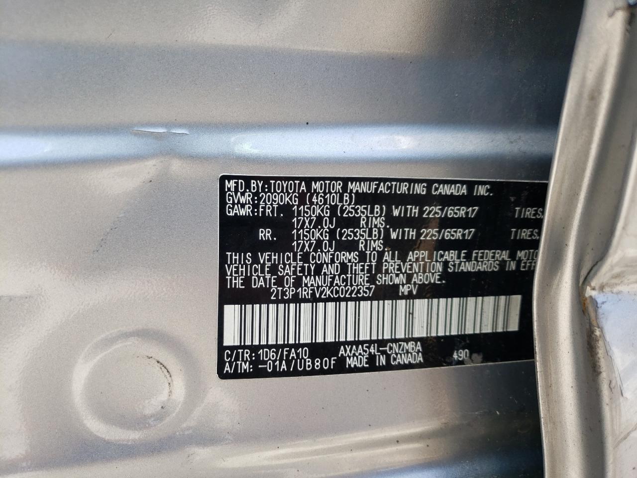 Photo 10 from auction – 2019 TOYOTA RAV4 XLE with VIN 2T3P1RFV2KC022357