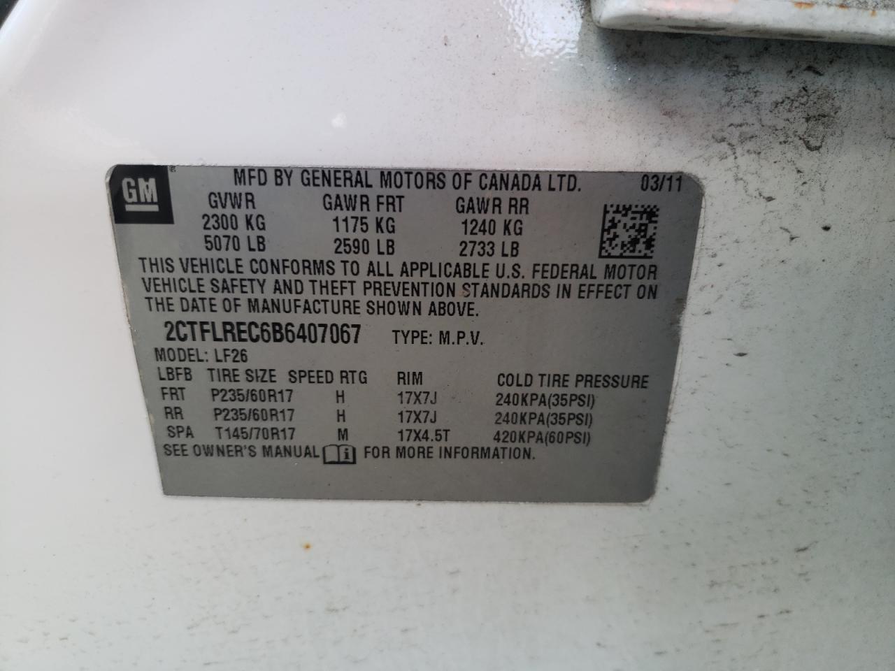 Photo 10 from auction – 2011 GMC TERRAIN SL with VIN 2CTFLREC6B6407067