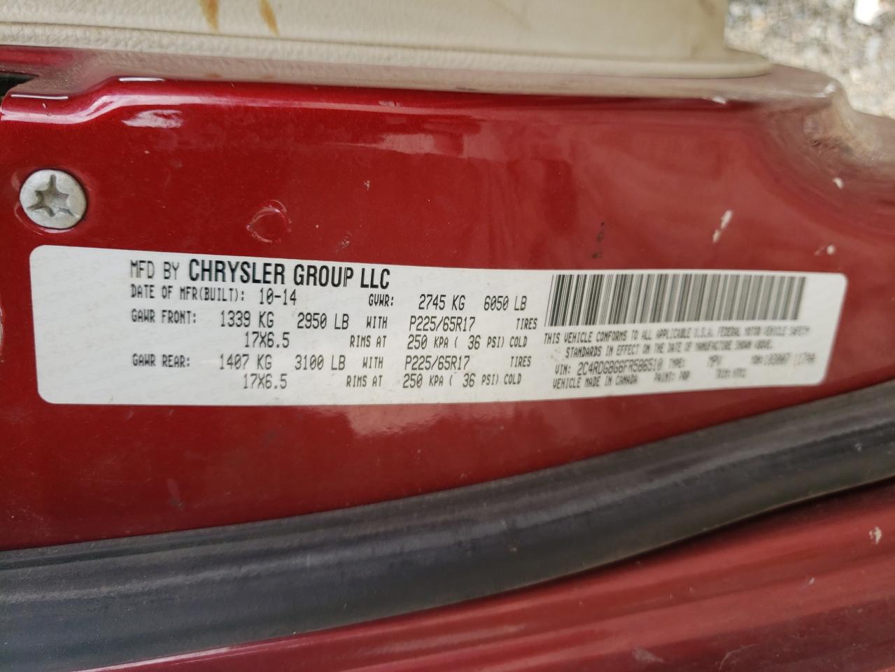 Photo 10 from auction – 2015 DODGE GRAND CARA with VIN 2C4RDGBG6FR586510