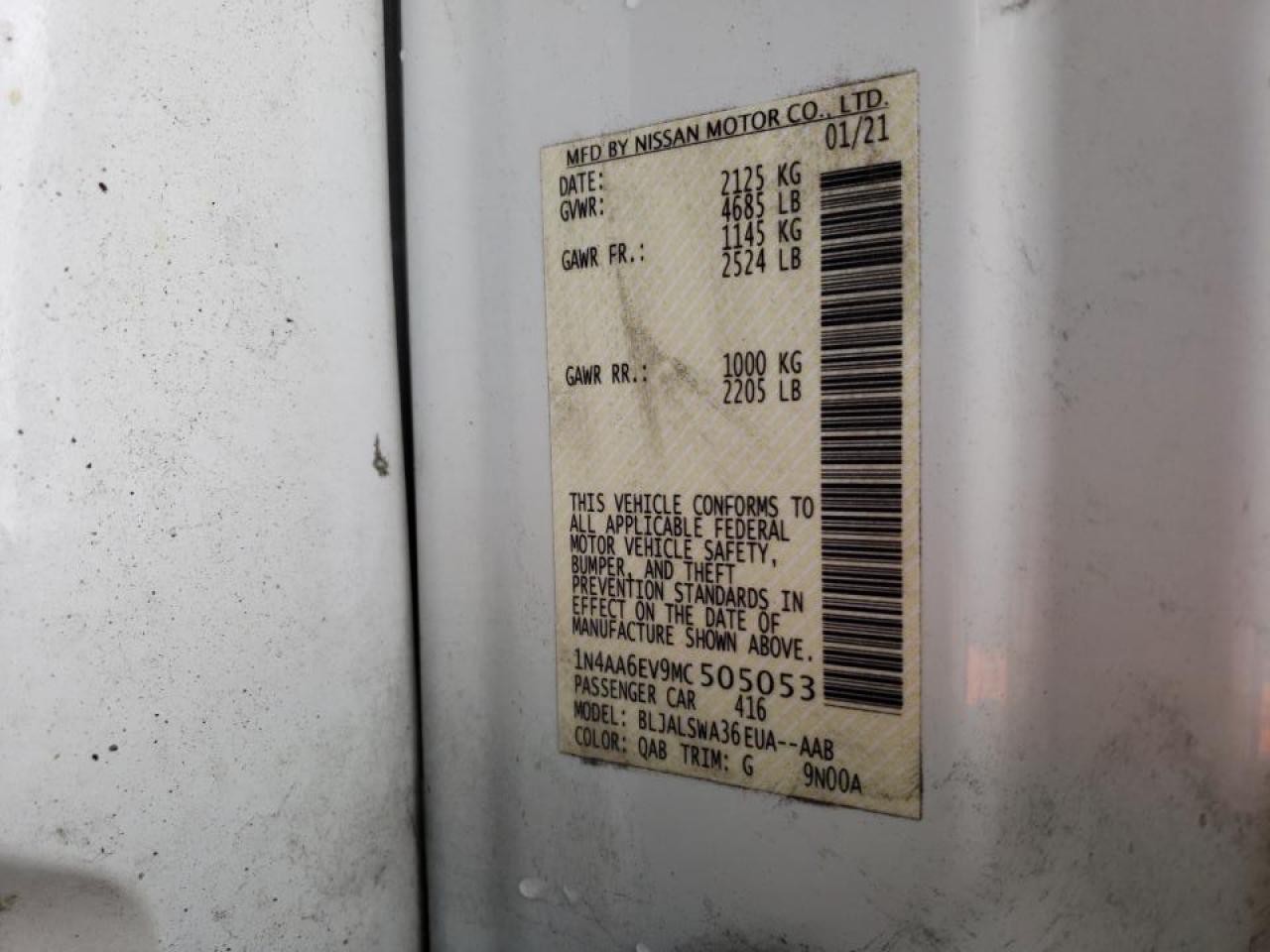 Photo 10 from auction – 2021 NISSAN MAXIMA SR with VIN 1N4AA6EV9MC505053