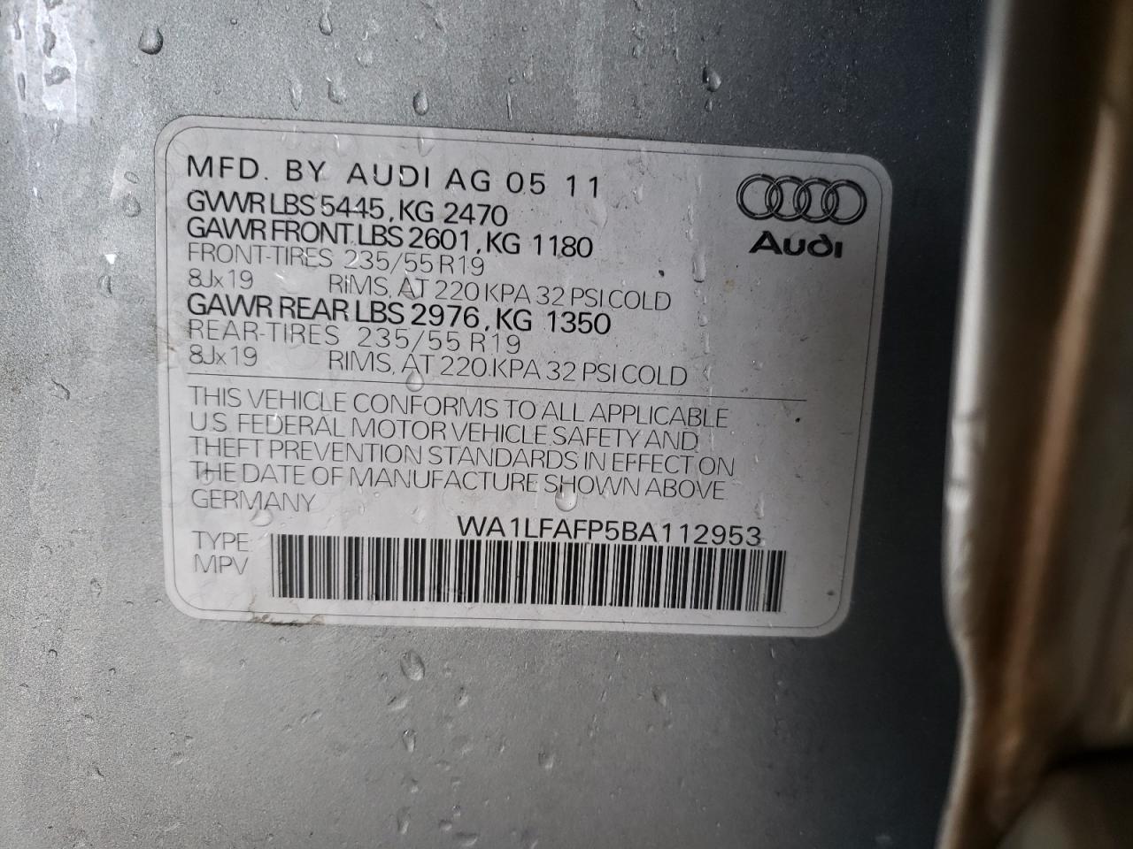 Photo 10 from auction – 2011 AUDI Q5 PREMIUM with VIN WA1LFAFP5BA112953