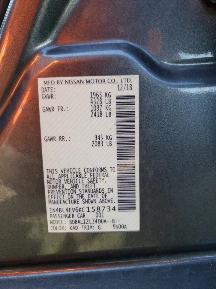 Photo 10 from auction – 2019 NISSAN ALTIMA SL with VIN 1N4BL4EV6KC158734