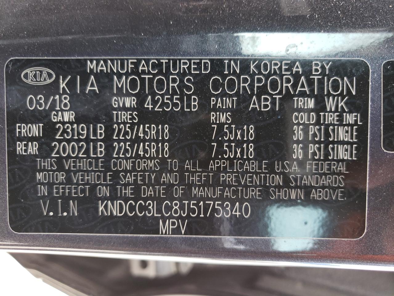 Photo 10 from auction – 2018 KIA NIRO EX with VIN KNDCC3LC8J5175340