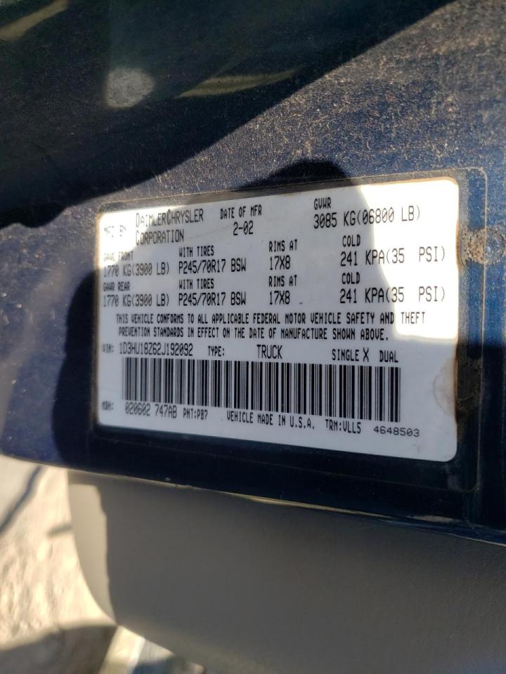 Photo 10 from auction – 2002 DODGE RAM 1500 with VIN 1D3HU18Z62J192092