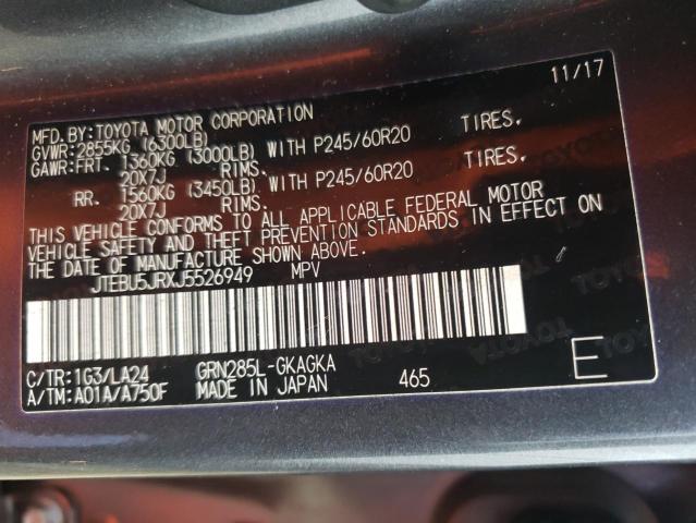 Photo 10 from auction – 2018 TOYOTA 4RUNNER SR with VIN JTEBU5JRXJ5526949