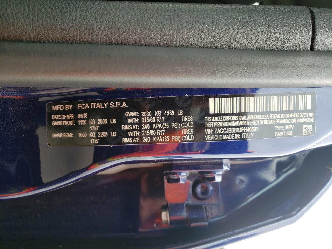 Photo 10 from auction – 2018 JEEP RENEGADE L with VIN ZACCJBBB8JPH46597