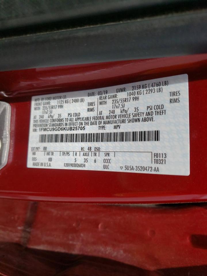 Photo 10 from auction – 2019 FORD ESCAPE SE with VIN 1FMCU9GD6KUB25705