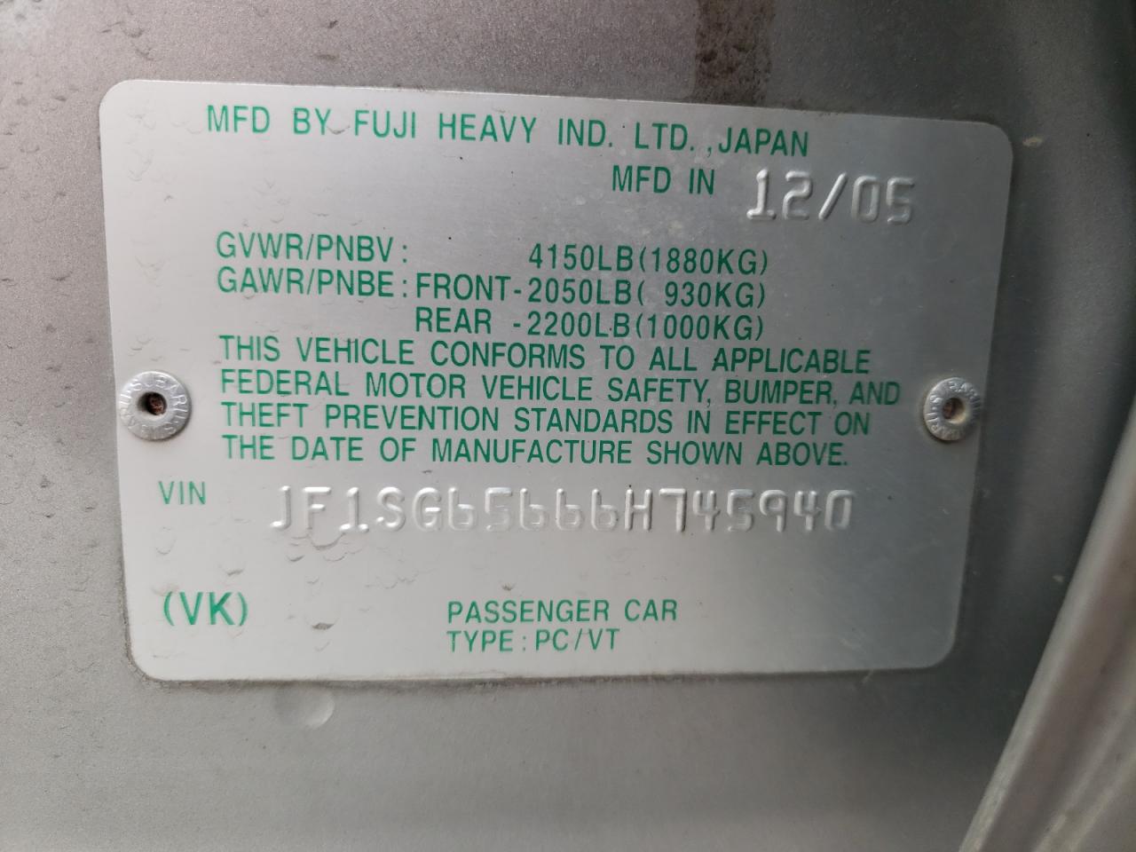 Photo 10 from auction – 2006 SUBARU FORESTER 2 with VIN JF1SG65666H745940