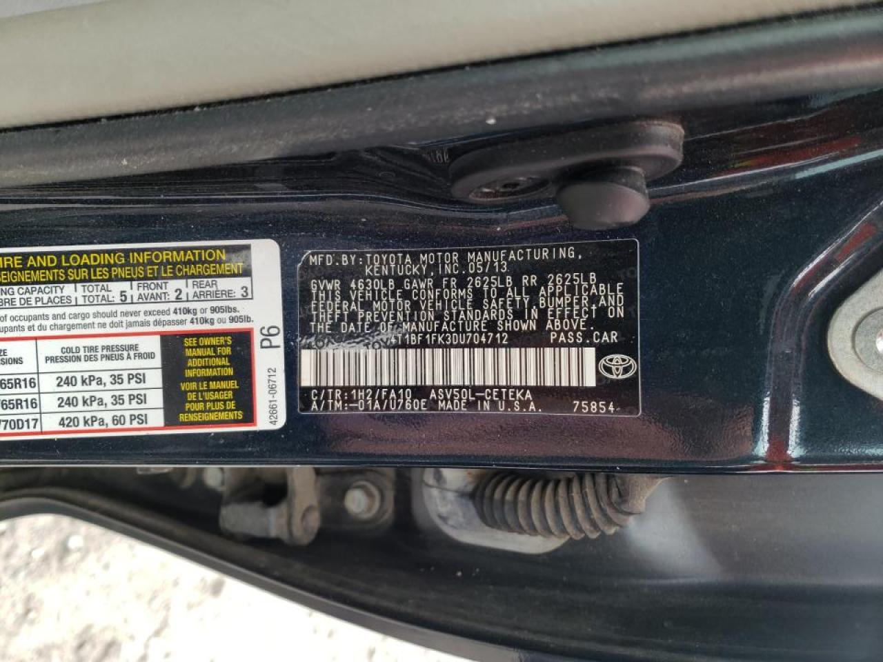 Photo 10 from auction – 2013 TOYOTA CAMRY L with VIN 4T1BF1FK3DU704712