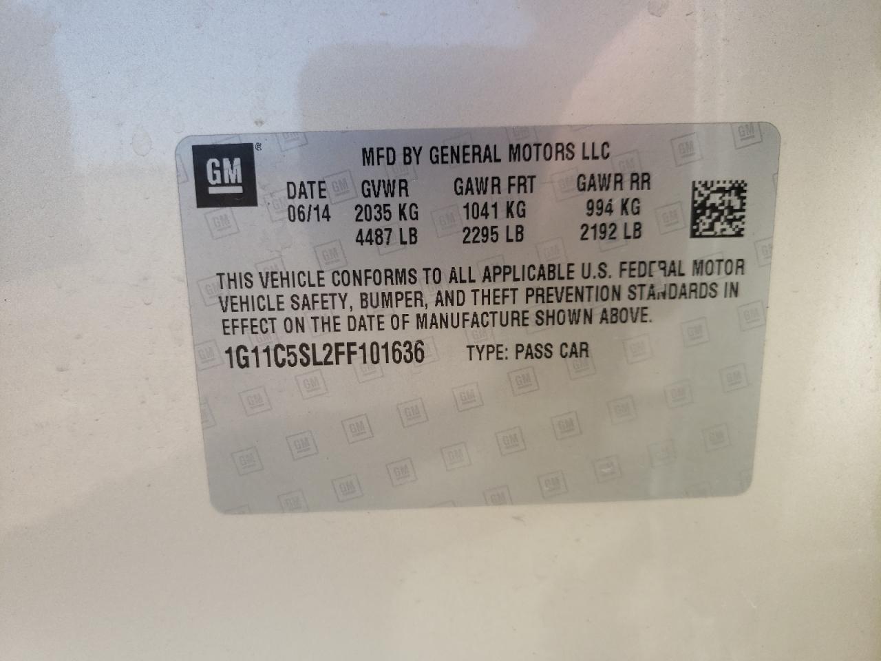 Photo 10 from auction – 2015 CHEVROLET MALIBU 1LT with VIN 1G11C5SL2FF101636