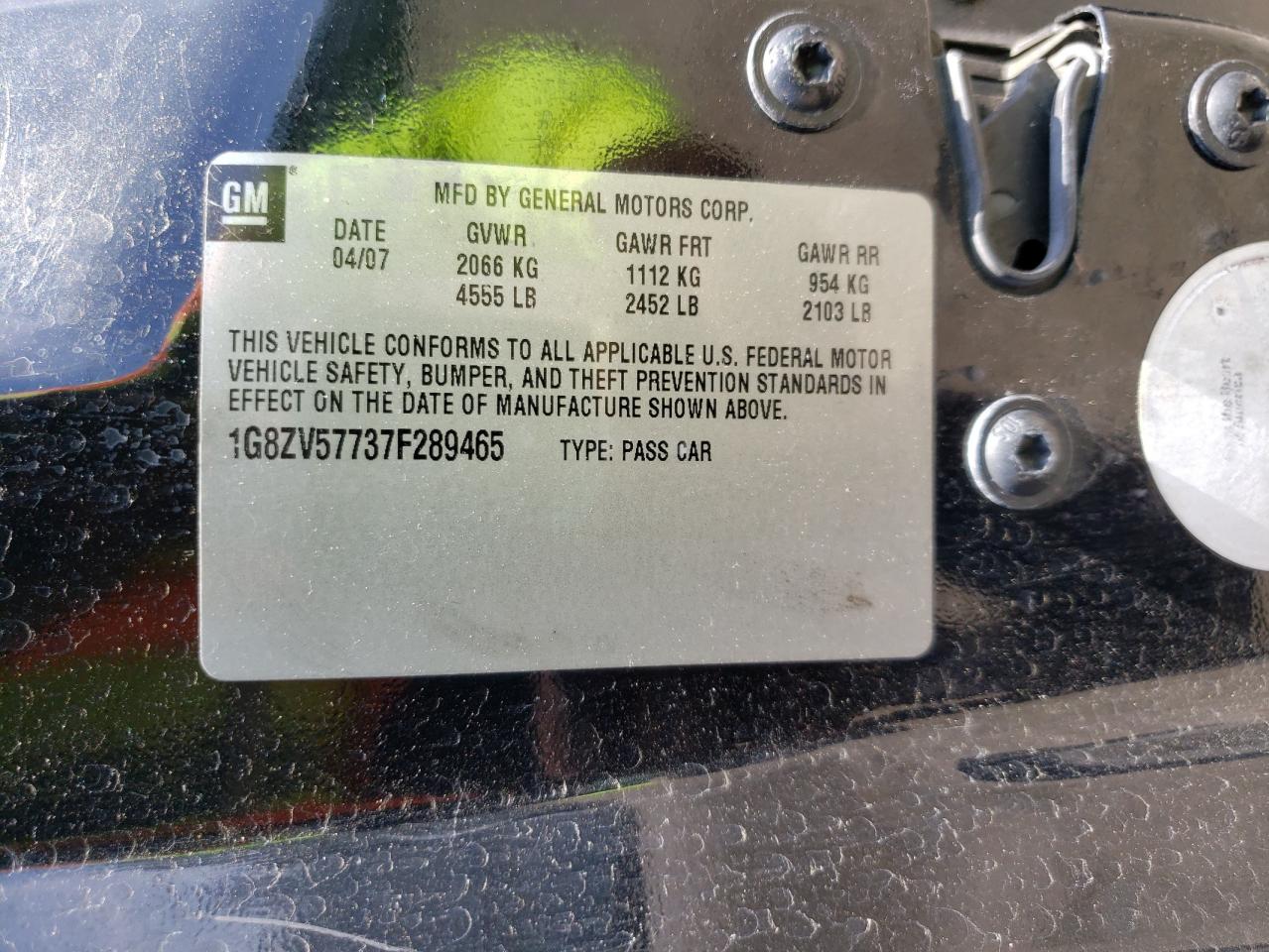 Photo 10 from auction – 2007 SATURN AURA XR with VIN 1G8ZV57737F289465