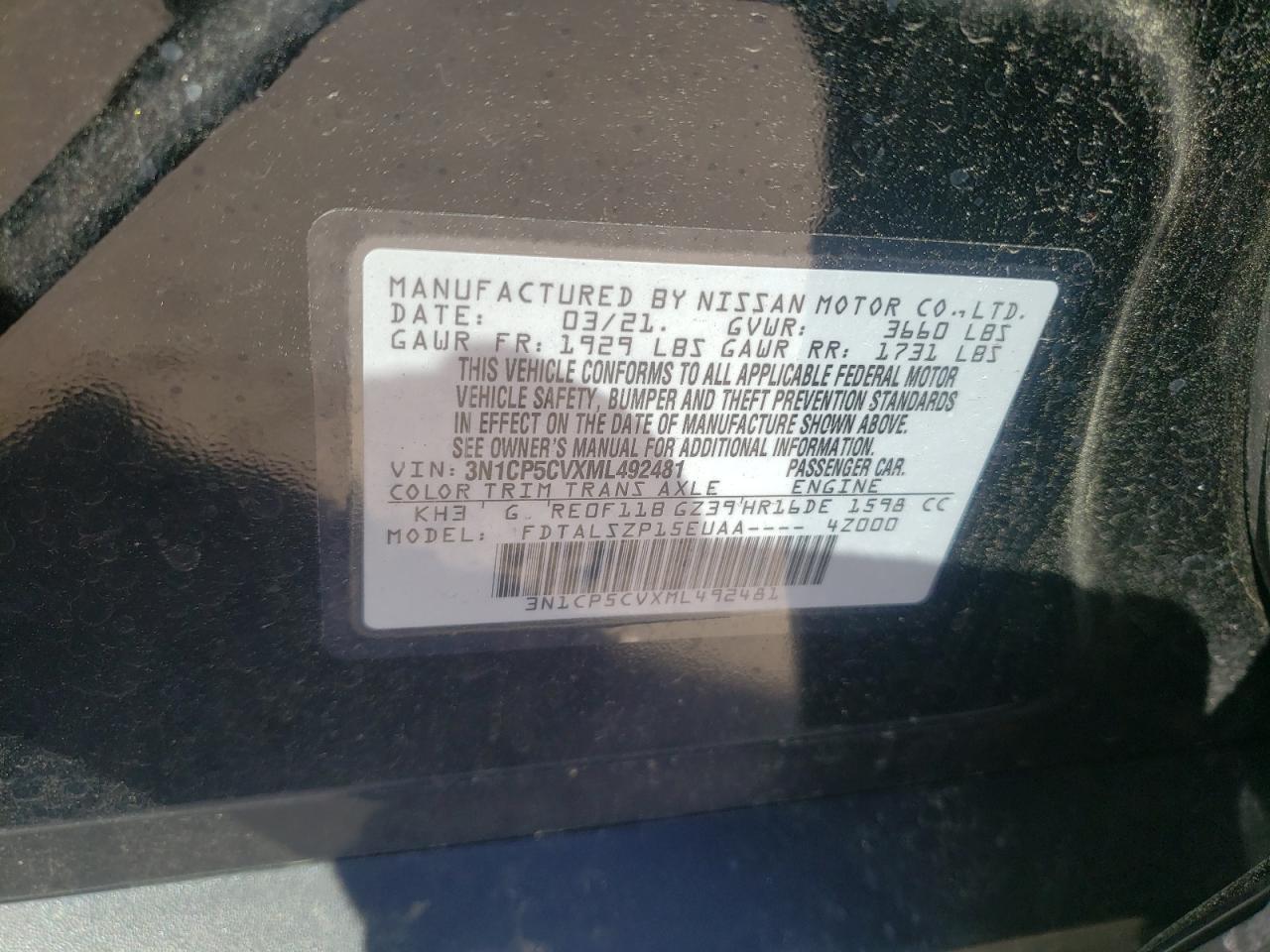 Photo 10 from auction – 2021 NISSAN KICKS SV with VIN 3N1CP5CVXML492481