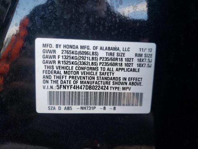 Photo 10 from auction – 2013 HONDA PILOT EX with VIN 5FNYF4H47DB022424