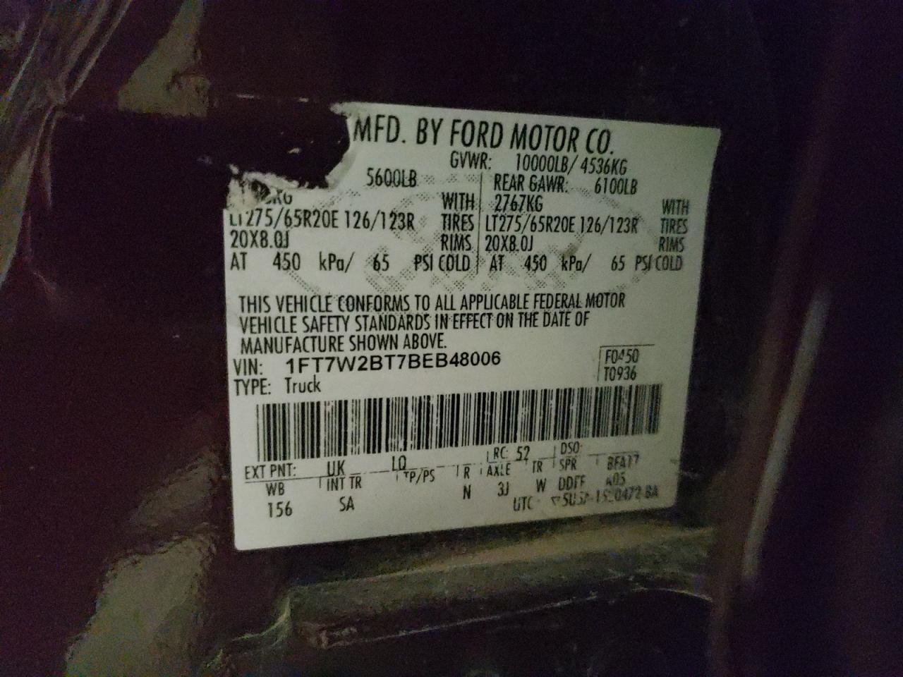 Photo 10 from auction – 2011 FORD F250 SUPER with VIN 1FT7W2BT7BEB48006